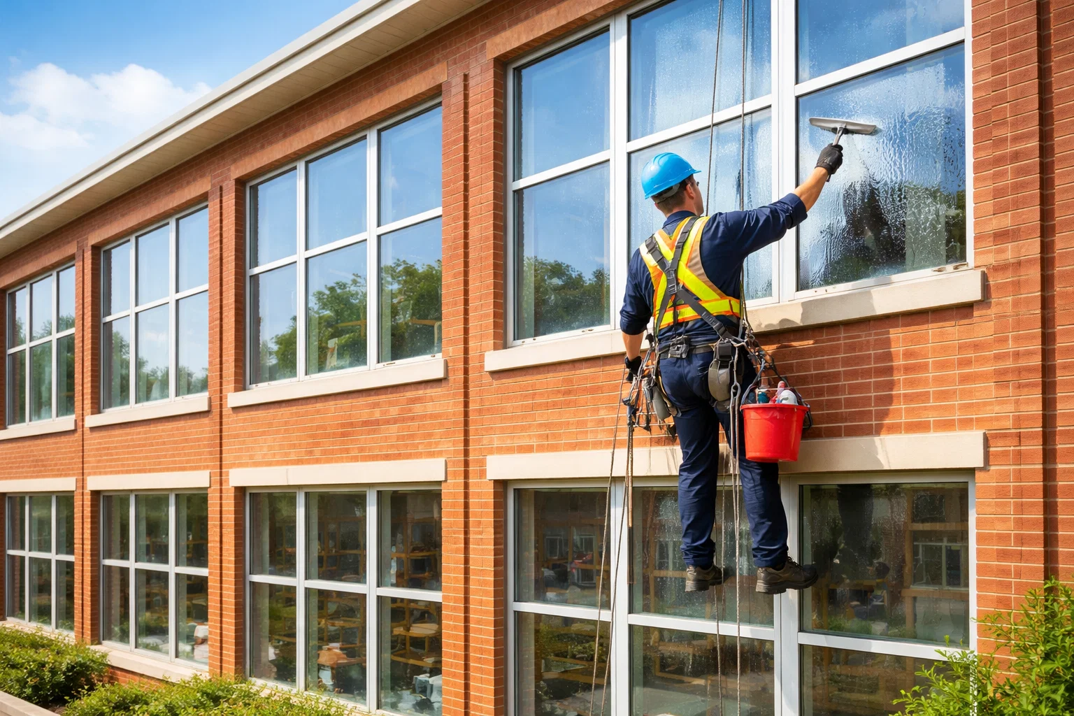 lavage vitre cordiste ecole - 2 Lavage de vitres pour écoles à Montréal et les environs | Groupe Impec