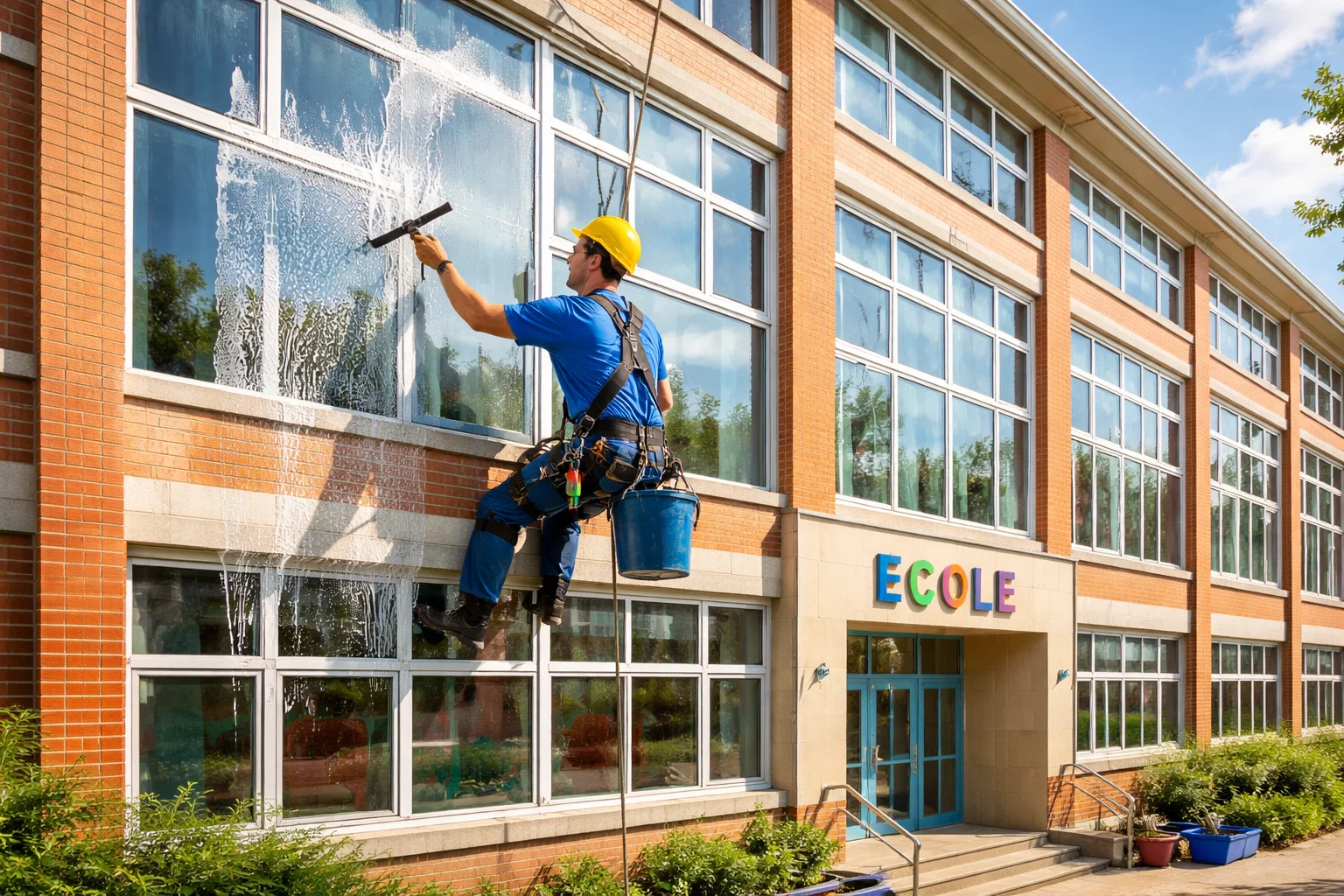 lavage vitre cordiste ecole Lavage de vitres pour écoles à Montréal et les environs | Groupe Impec